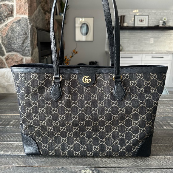 Gucci Handbags - Gucci Black Denim GG Ophidia Tote